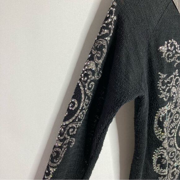 Vocal Black Rhinestone Embellished Zip Up Lightweight Cardigan Top Medium Y2K - Picture 5 of 11